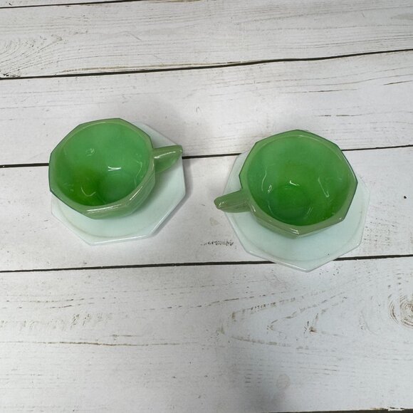 VTG Akro Agate Little American Maid Tea Set Children's Toys Dishes Green & White - Picture 15 of 16